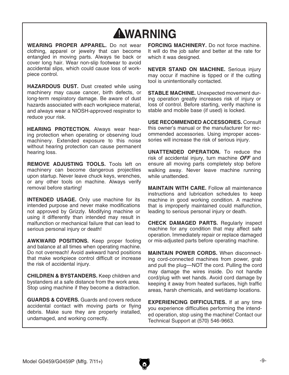 Grizzly G0459P User Manual | Page 11 / 56