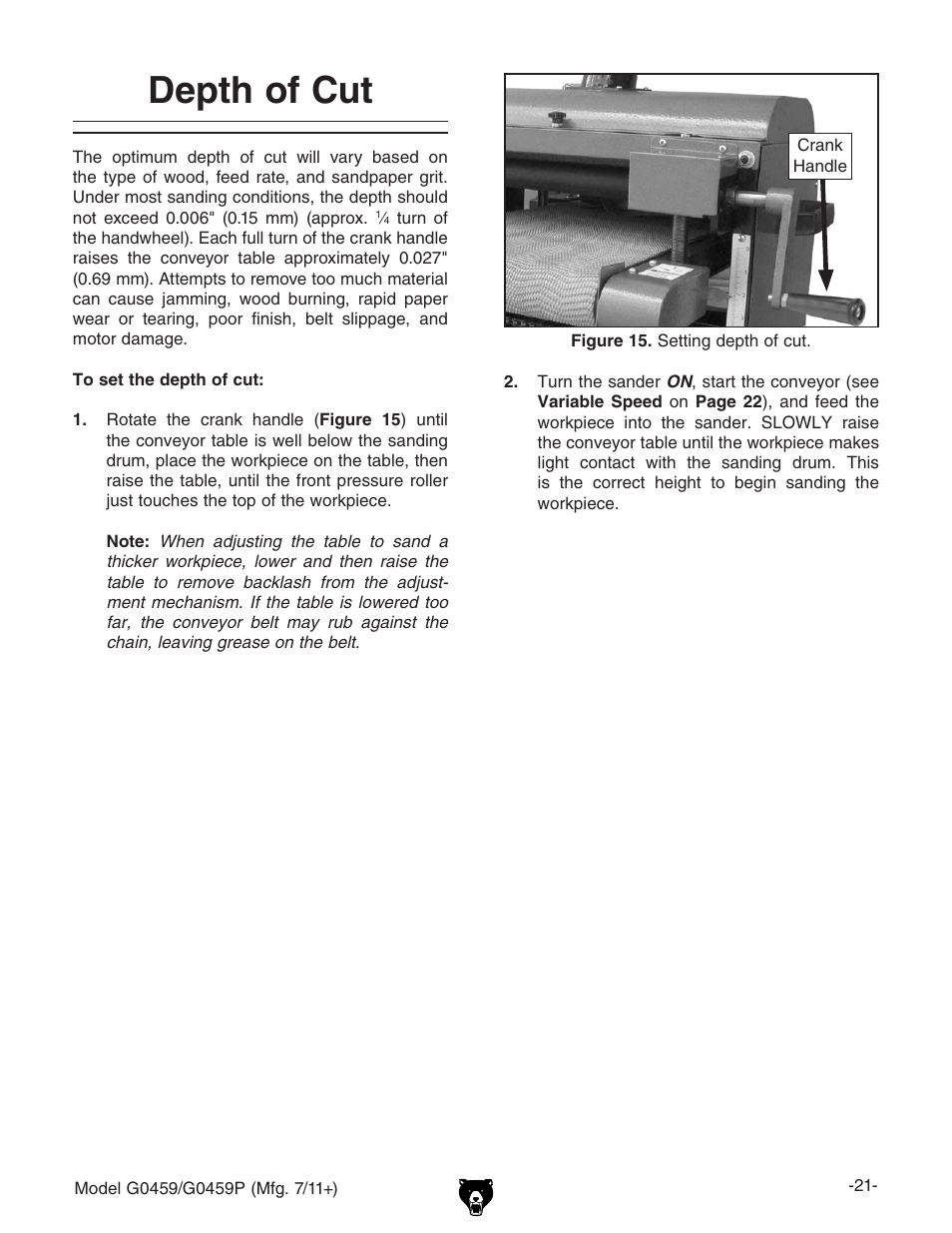 Depth of cut | Grizzly G0459P User Manual | Page 23 / 56