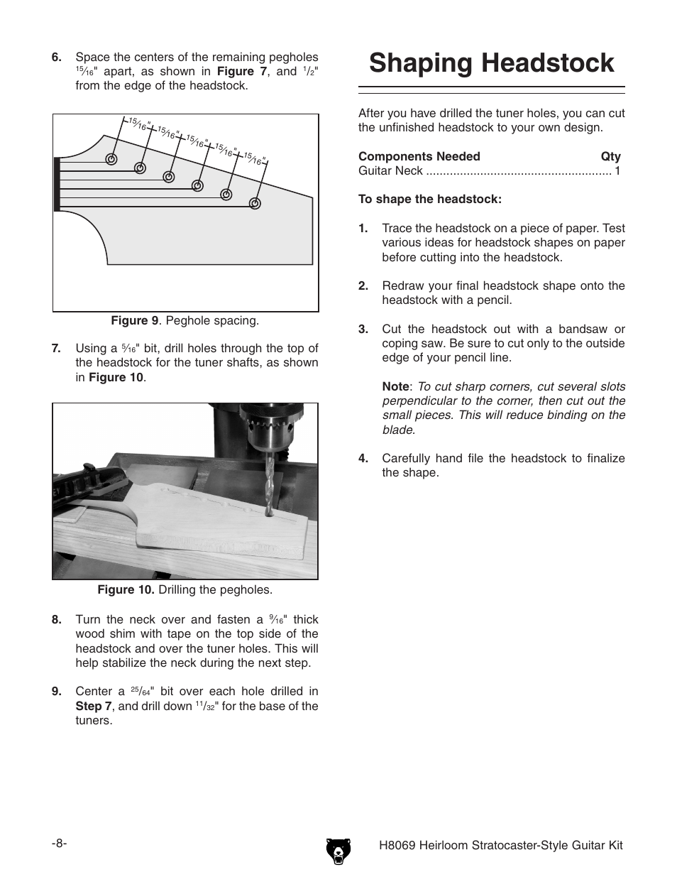 Shaping headstock | Grizzly Heirloom Strarocaster-Style Kit BL8551 User Manual | Page 10 / 36