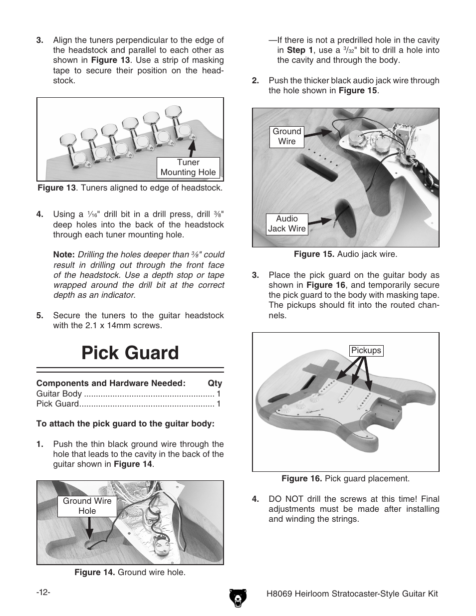 Pick guard | Grizzly Heirloom Strarocaster-Style Kit BL8551 User Manual | Page 14 / 36
