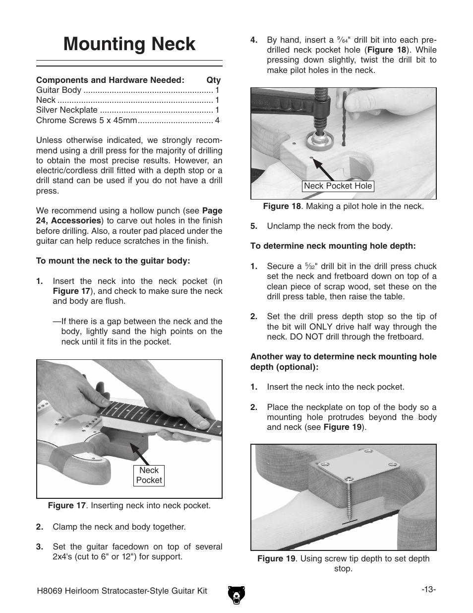 Mounting neck | Grizzly Heirloom Strarocaster-Style Kit BL8551 User Manual | Page 15 / 36