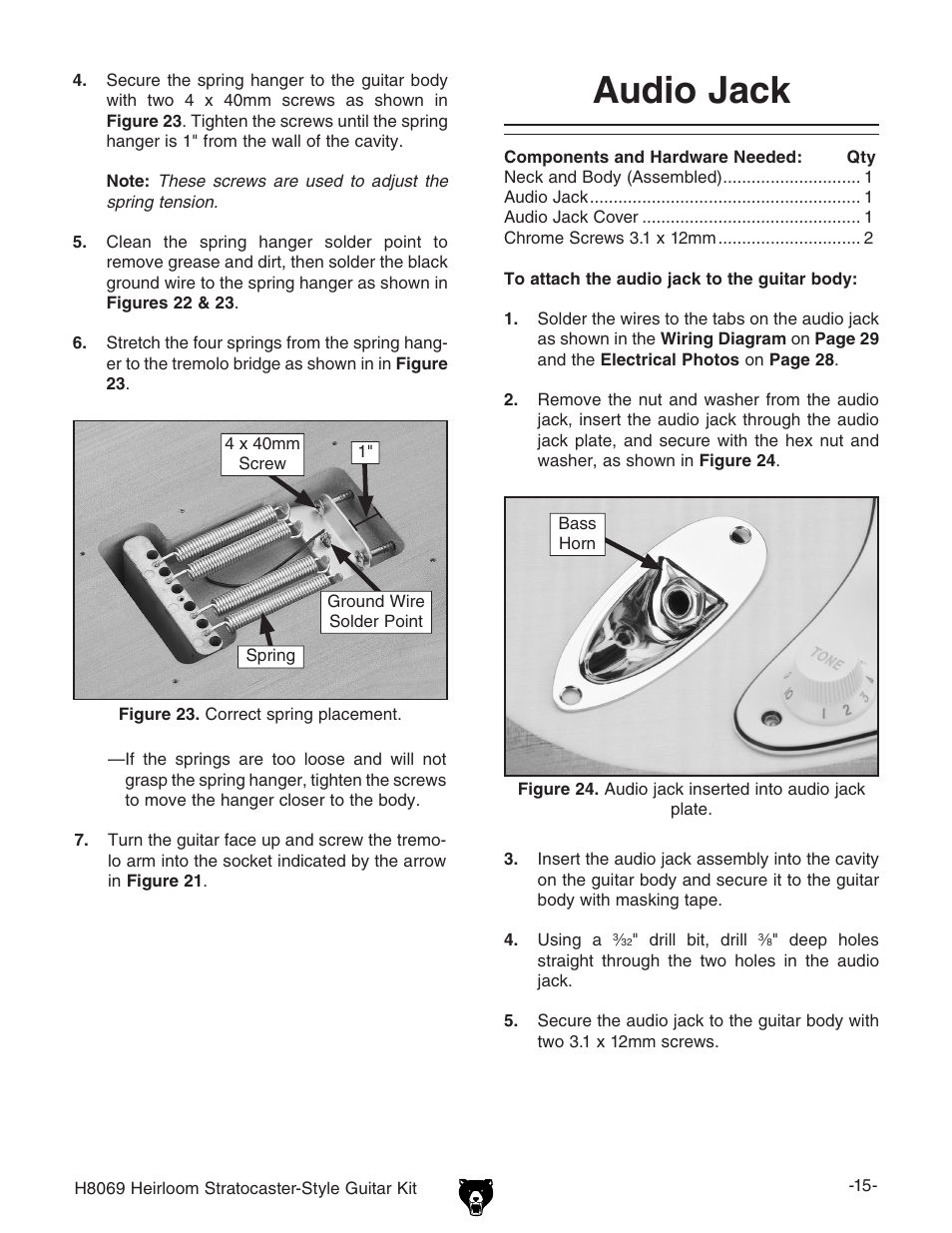 Audio jack | Grizzly Heirloom Strarocaster-Style Kit BL8551 User Manual | Page 17 / 36
