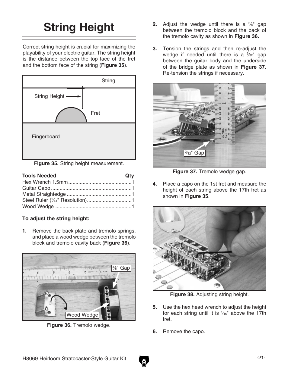 String height | Grizzly Heirloom Strarocaster-Style Kit BL8551 User Manual | Page 23 / 36