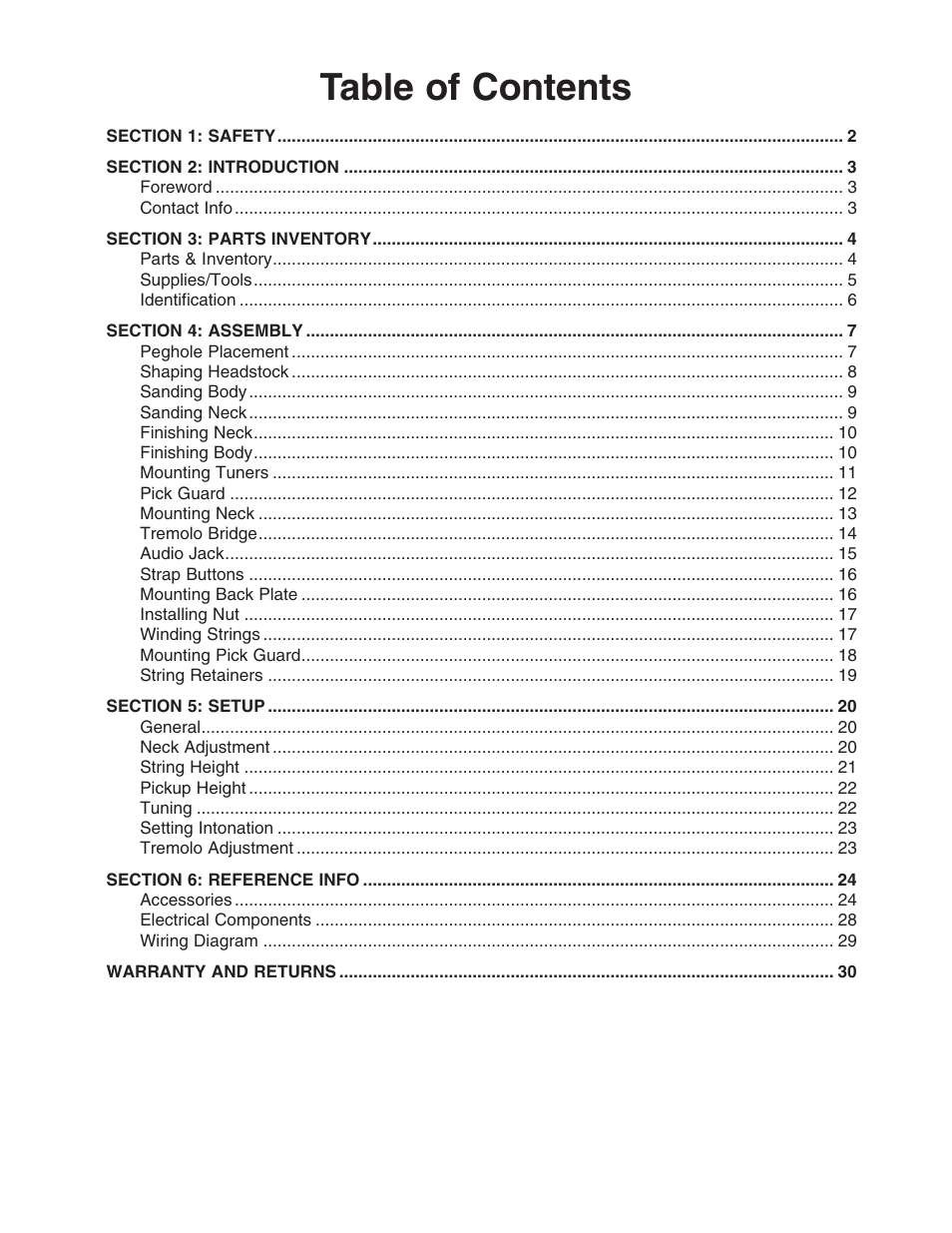 Grizzly Heirloom Strarocaster-Style Kit BL8551 User Manual | Page 3 / 36