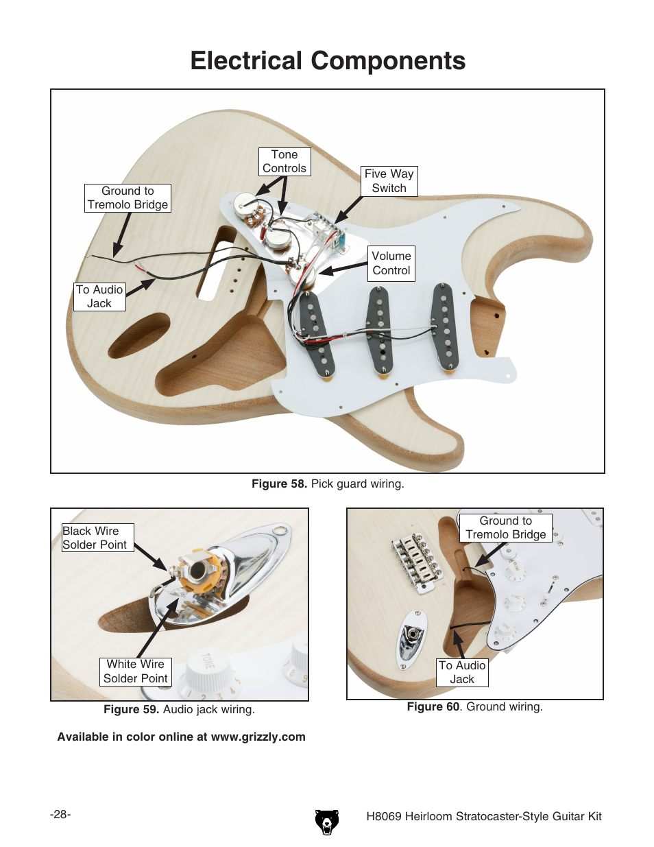 Electrical components | Grizzly Heirloom Strarocaster-Style Kit BL8551 User Manual | Page 30 / 36