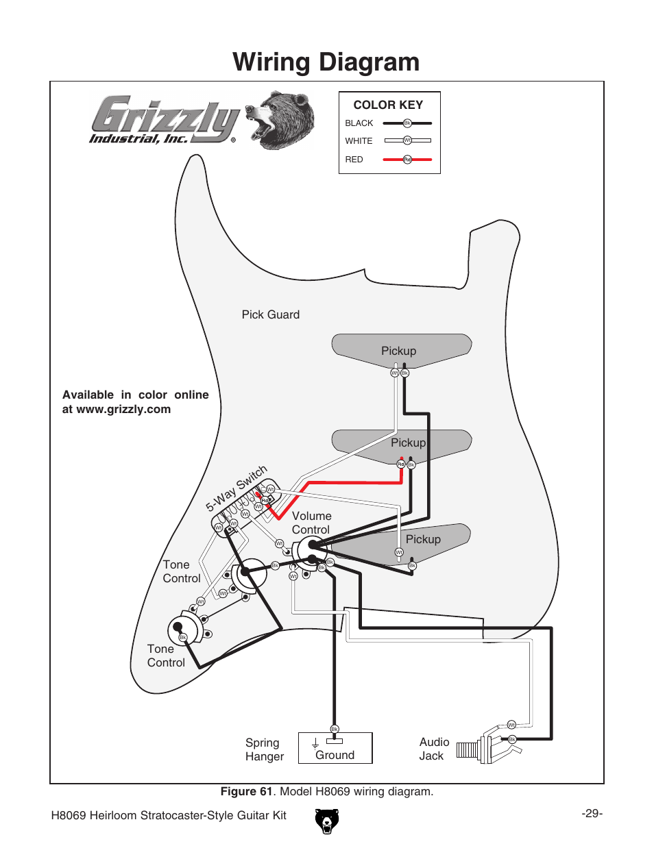 Wiring diagram | Grizzly Heirloom Strarocaster-Style Kit BL8551 User Manual | Page 31 / 36