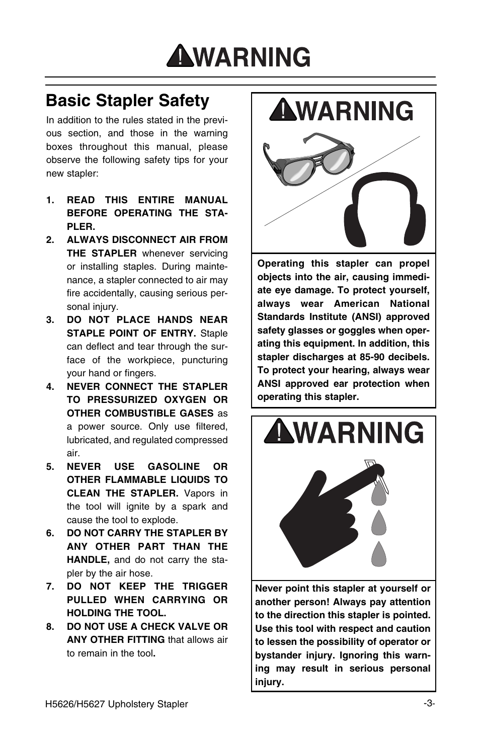 Basic stapler safety | Grizzly H5626/7 User Manual | Page 4 / 20