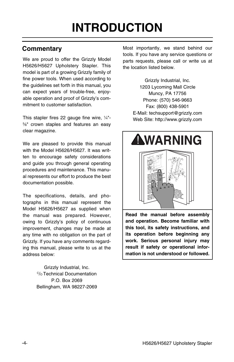 Introduction, Commentary | Grizzly H5626/7 User Manual | Page 5 / 20