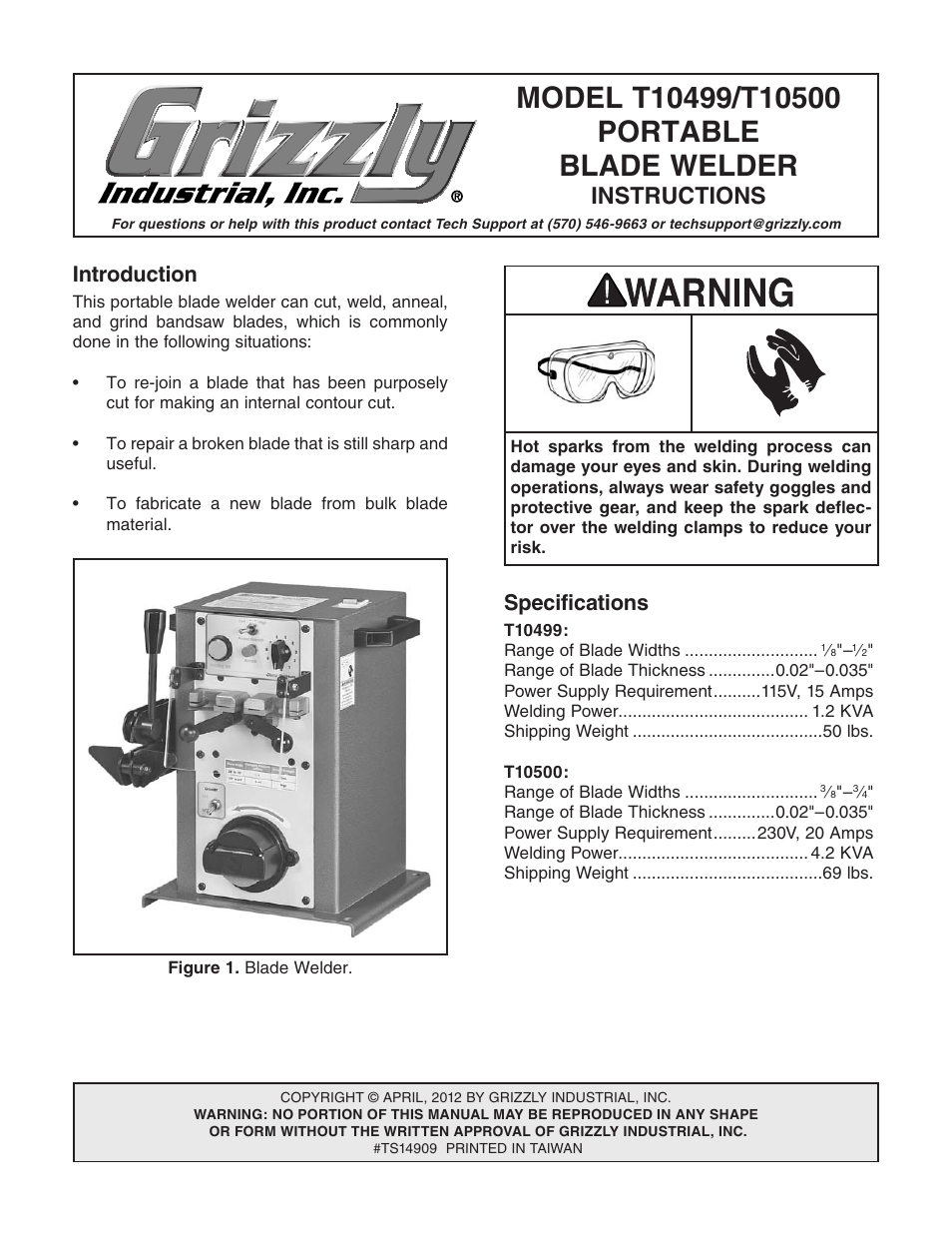 Grizzly Portable Blade T10499 User Manual | 20 pages