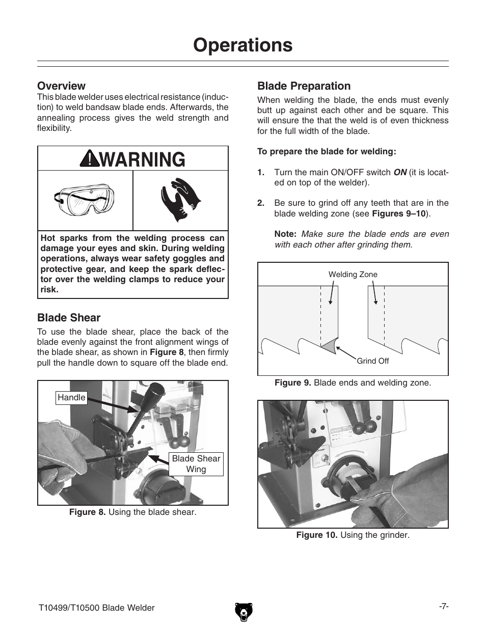 Operations | Grizzly Portable Blade T10499 User Manual | Page 7 / 20