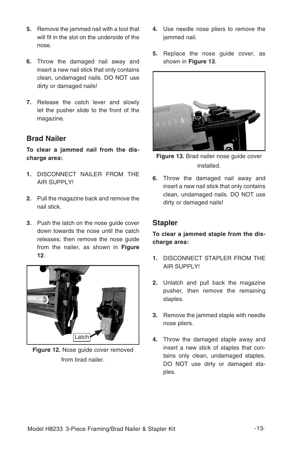 Brad nailer, Stapler | Grizzly H8233 User Manual | Page 15 / 24