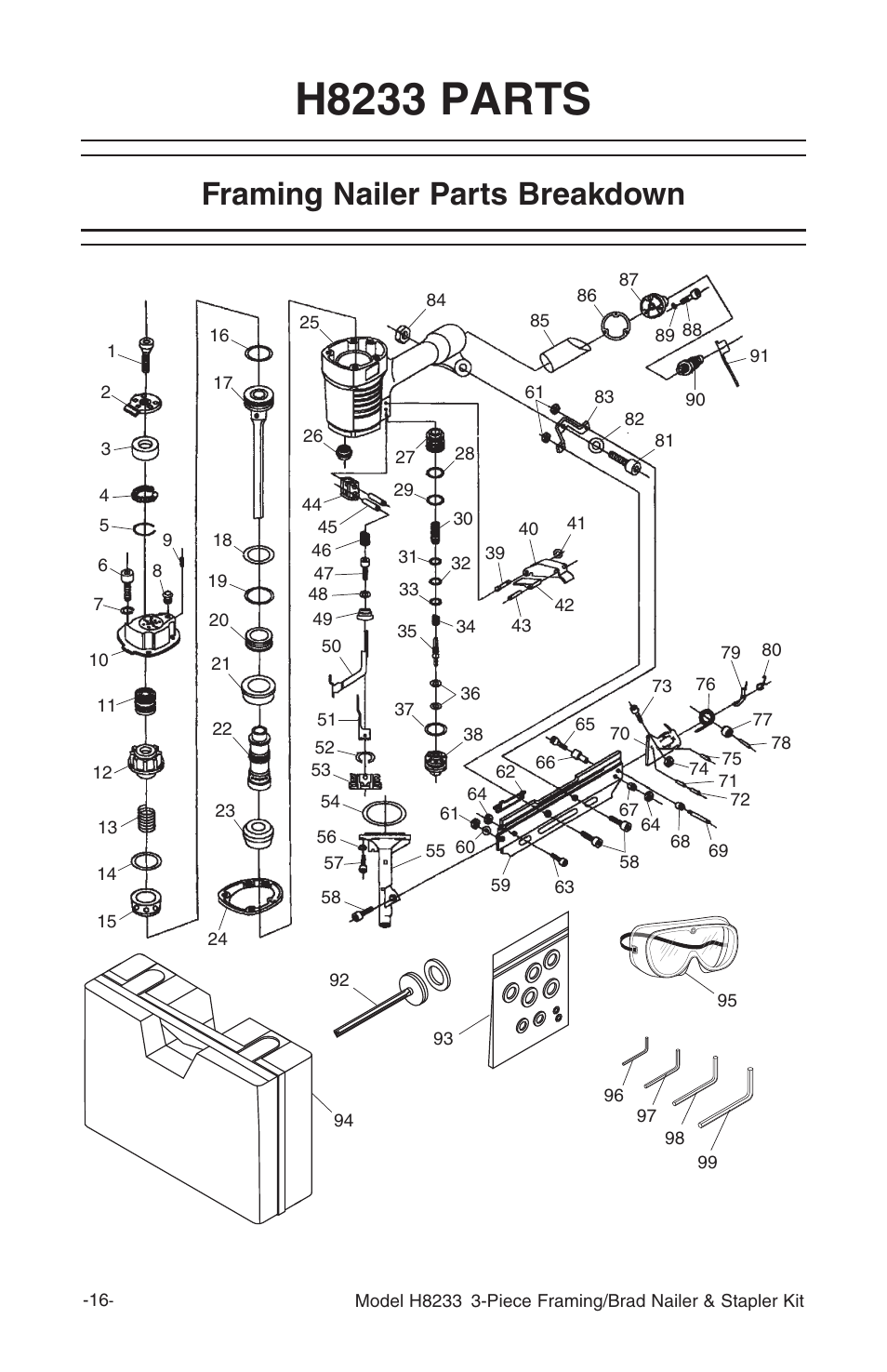 H8233 parts, Framing nailer parts breakdown | Grizzly H8233 User Manual | Page 18 / 24