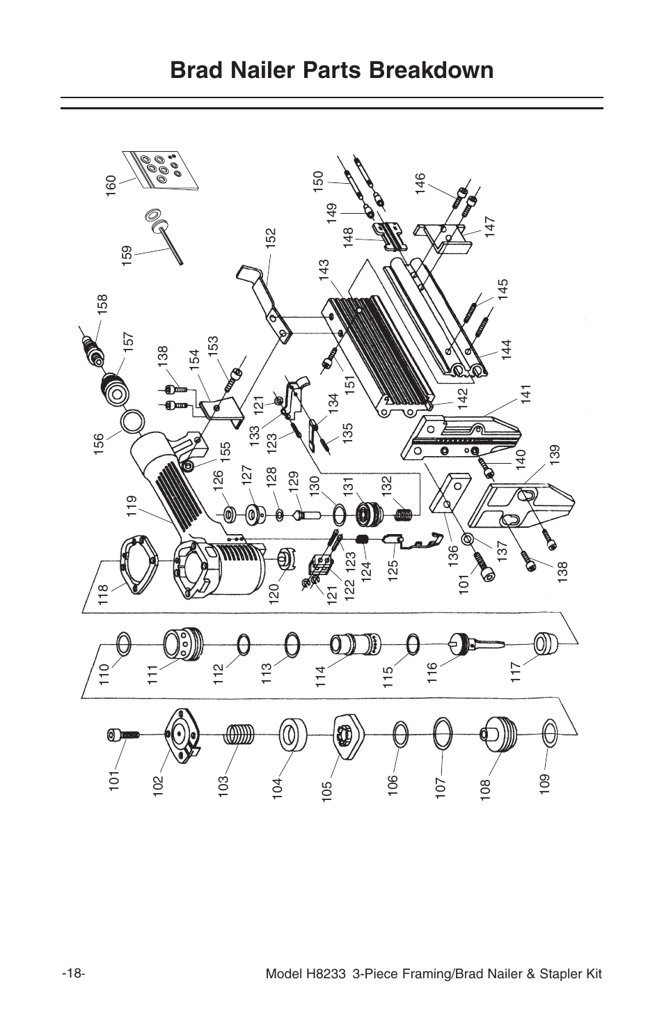 Brad nailer parts breakdown | Grizzly H8233 User Manual | Page 20 / 24
