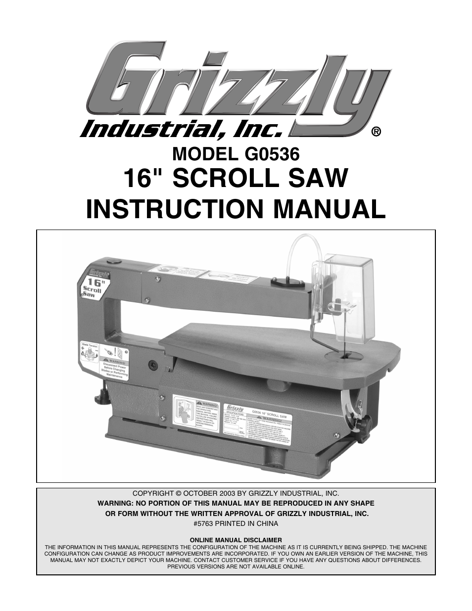 Grizzly Model G0536 User Manual | 31 pages