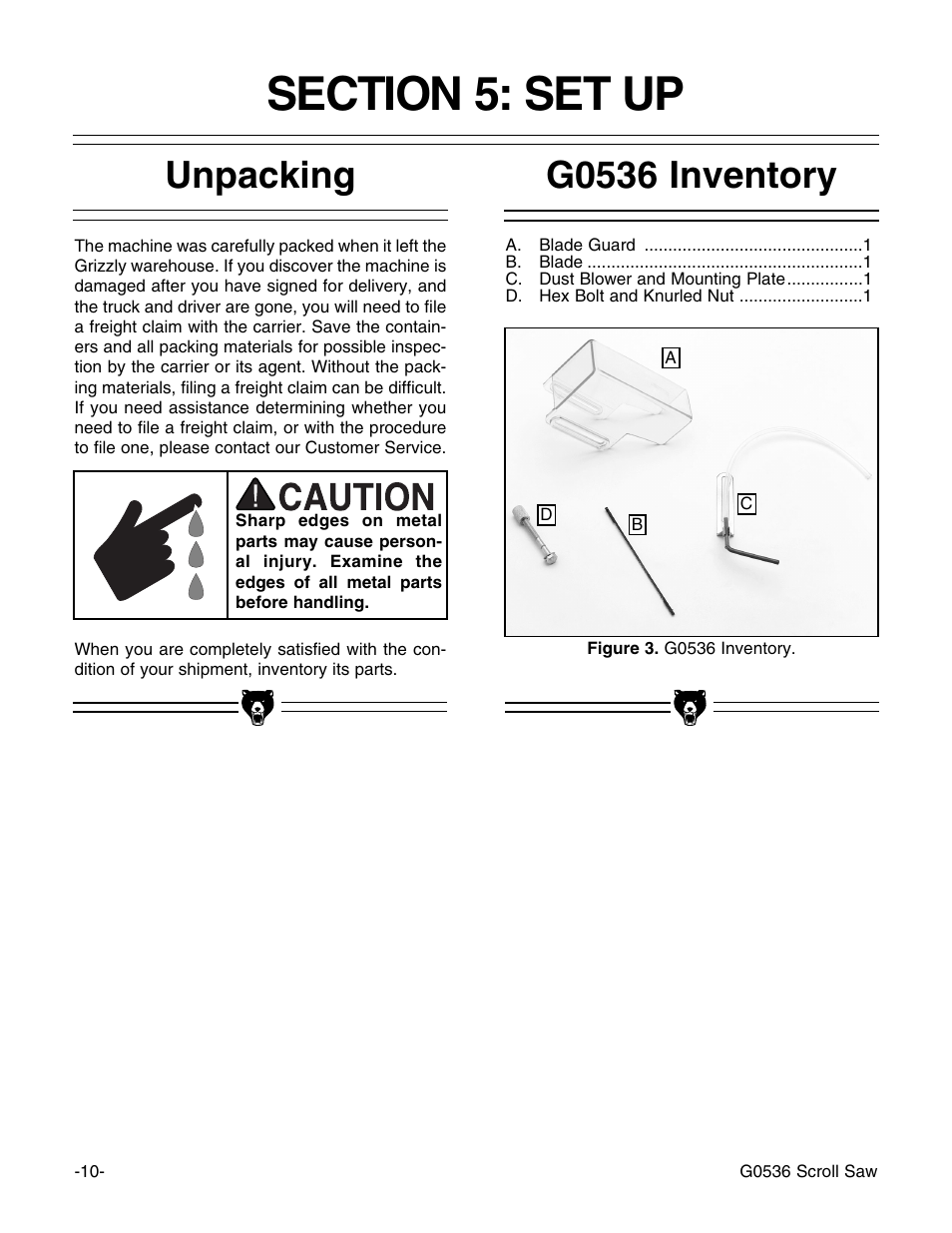 G0536 inventory unpacking | Grizzly Model G0536 User Manual | Page 12 / 31