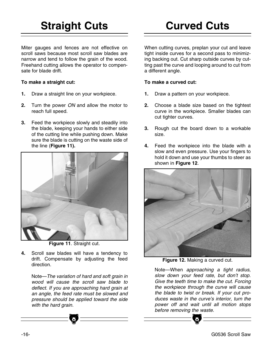 Curved cuts straight cuts | Grizzly Model G0536 User Manual | Page 18 / 31