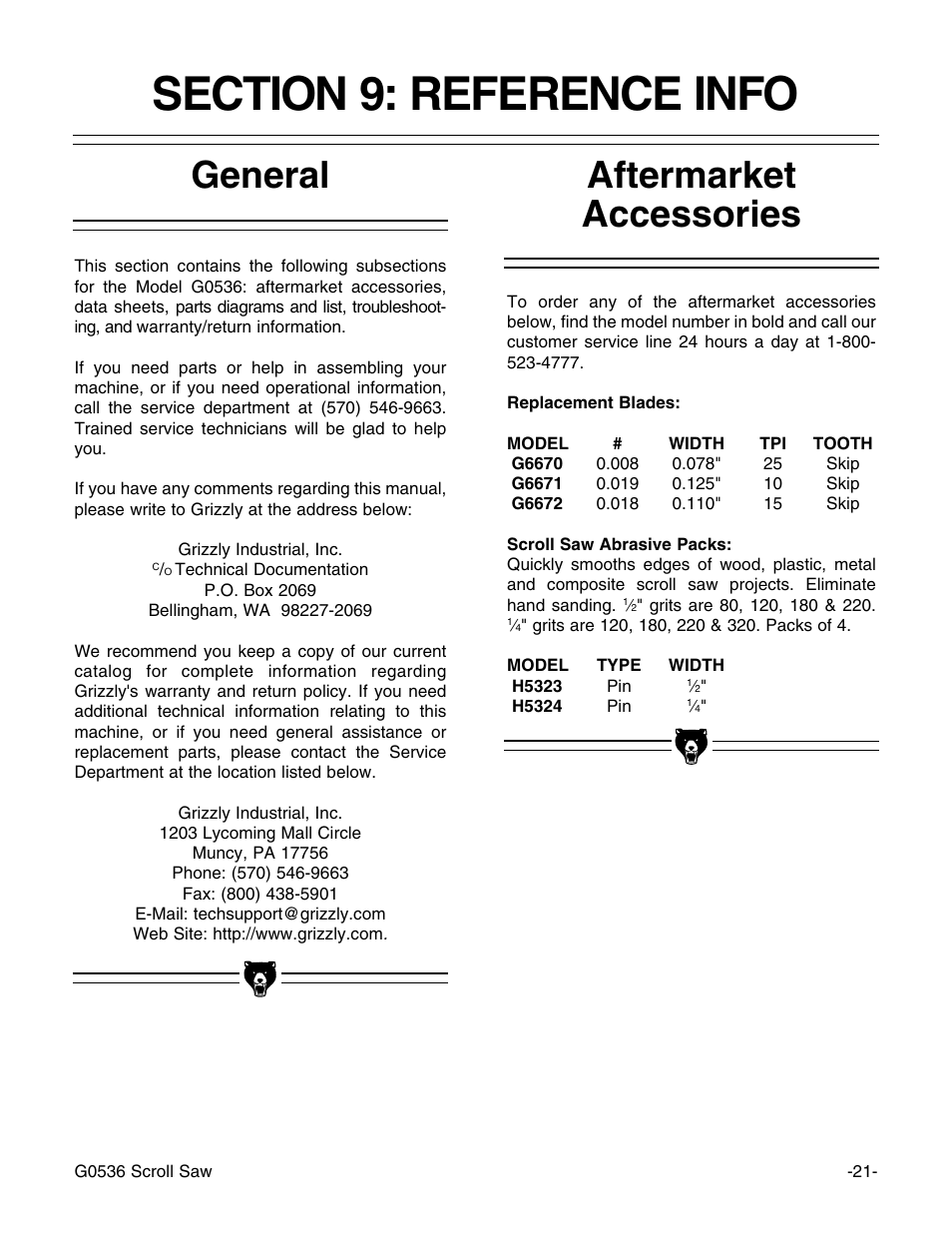 Aftermarket accessories general | Grizzly Model G0536 User Manual | Page 23 / 31