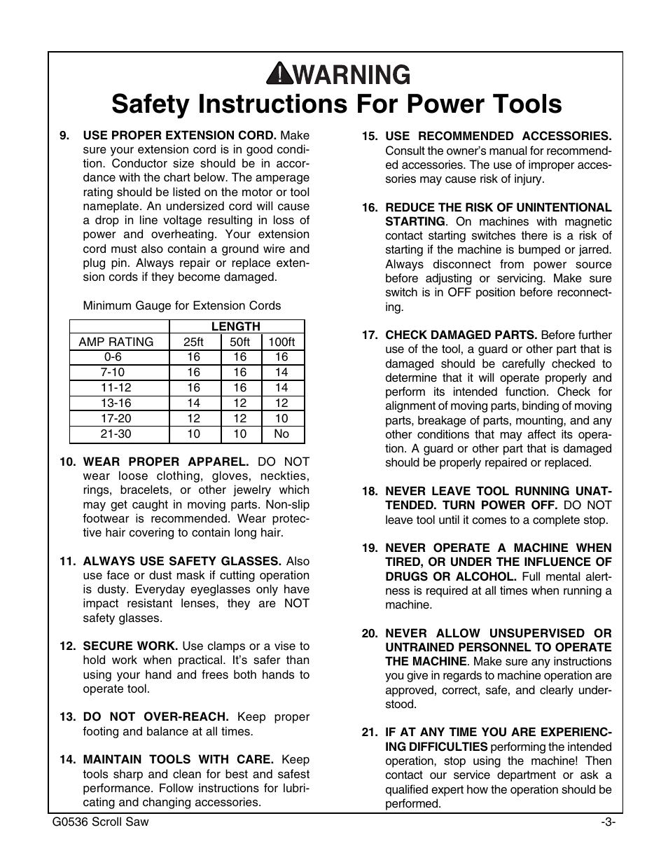 Safety instructions for power tools | Grizzly Model G0536 User Manual | Page 5 / 31