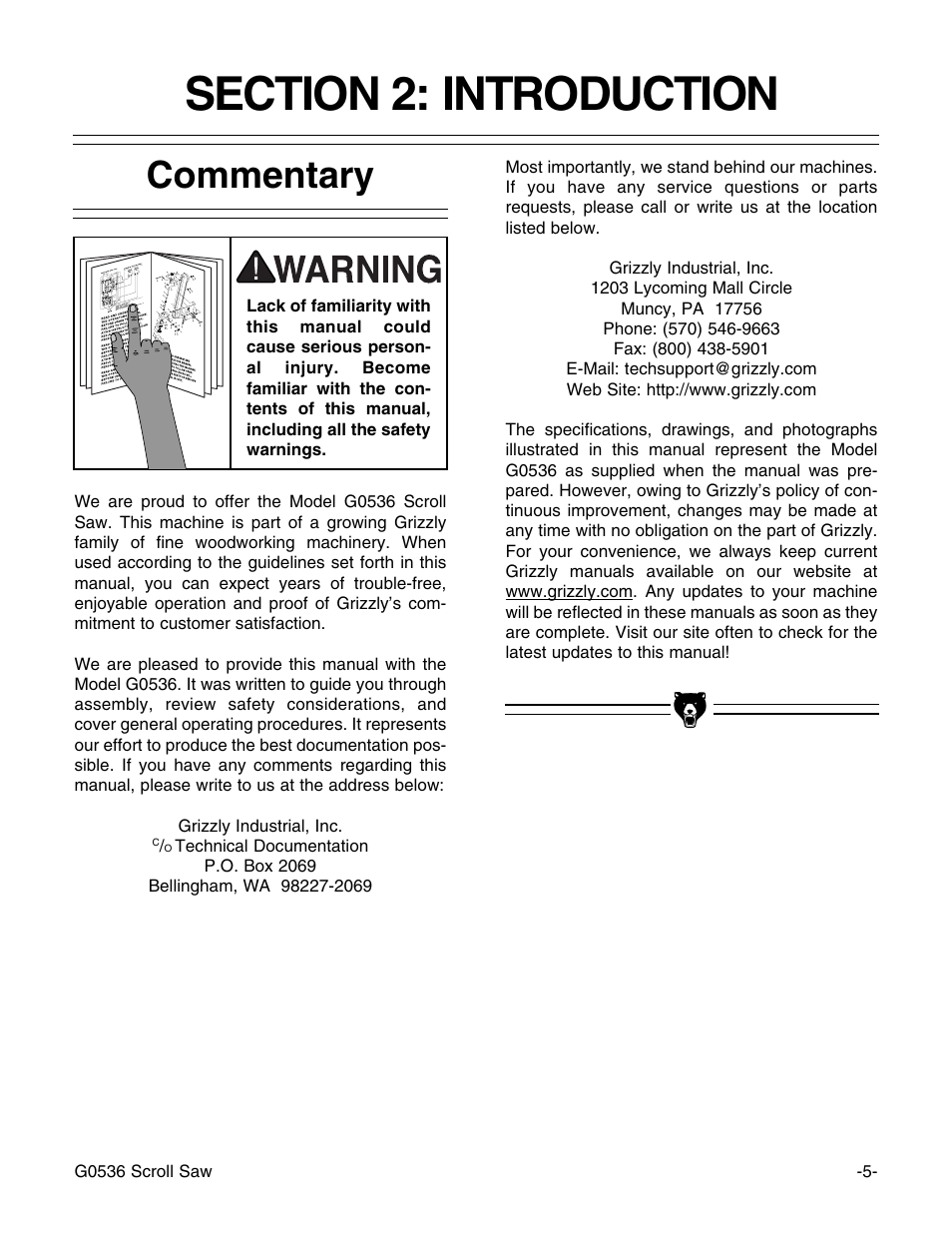 Commentary | Grizzly Model G0536 User Manual | Page 7 / 31
