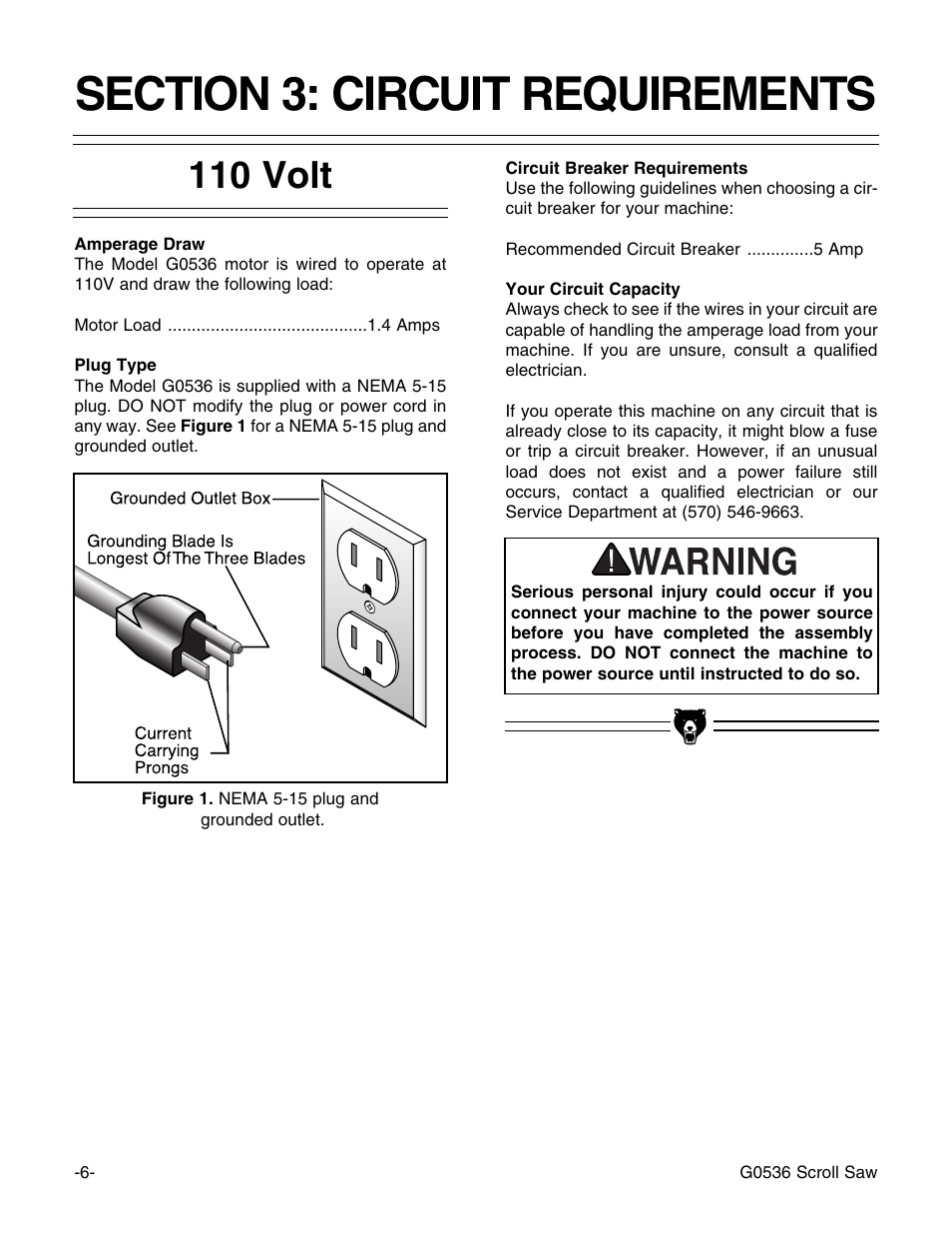 110 volt | Grizzly Model G0536 User Manual | Page 8 / 31