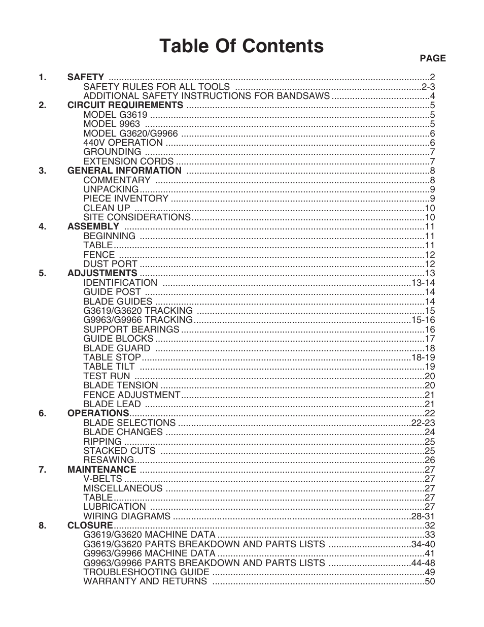 Grizzly G3619 User Manual | Page 3 / 56