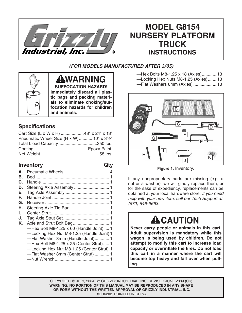 Grizzly Nursery Platform Truck G8154 User Manual | 4 pages