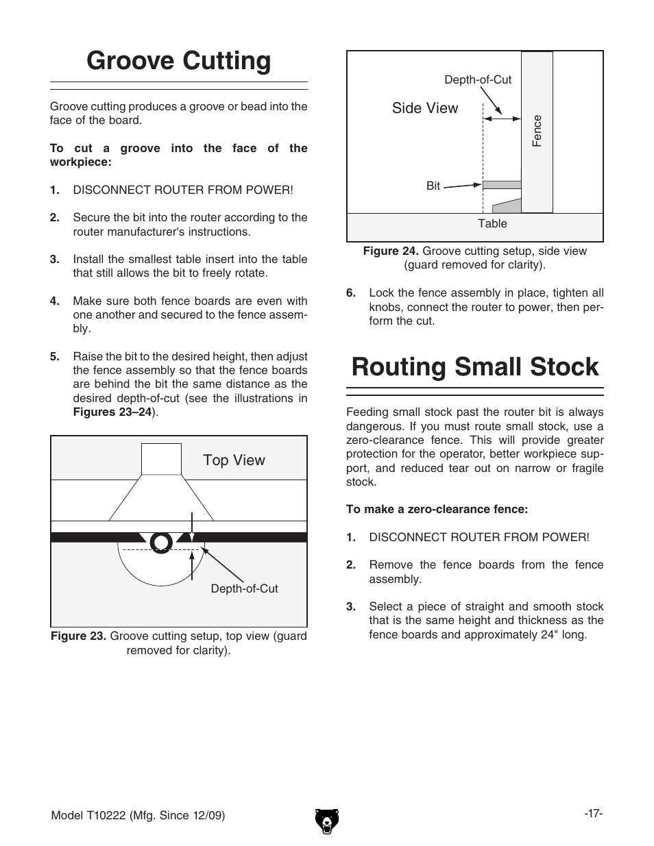 Groove cutting, Routing small stock | Grizzly T10222 User Manual | Page 19 / 28