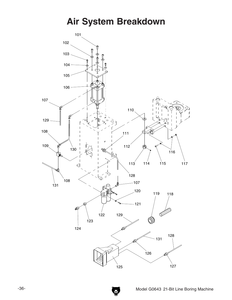Air system breakdown | Grizzly 21-Bit Line Boring Machine G0643 User Manual | Page 3 / 13