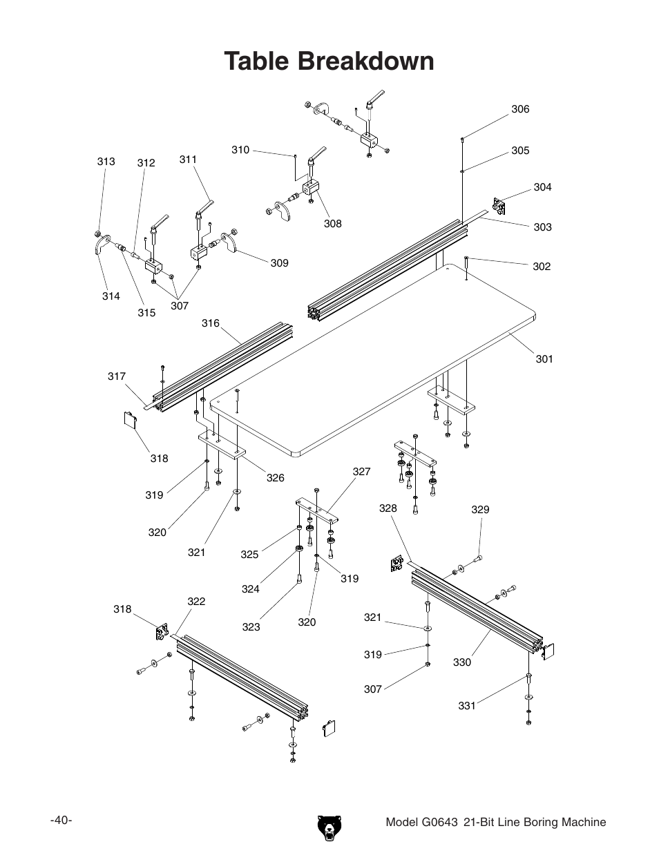 Table breakdown | Grizzly 21-Bit Line Boring Machine G0643 User Manual | Page 7 / 13