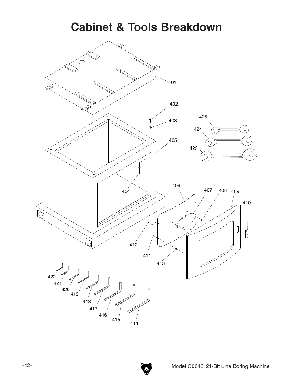 Cabinet & tools breakdown | Grizzly 21-Bit Line Boring Machine G0643 User Manual | Page 9 / 13