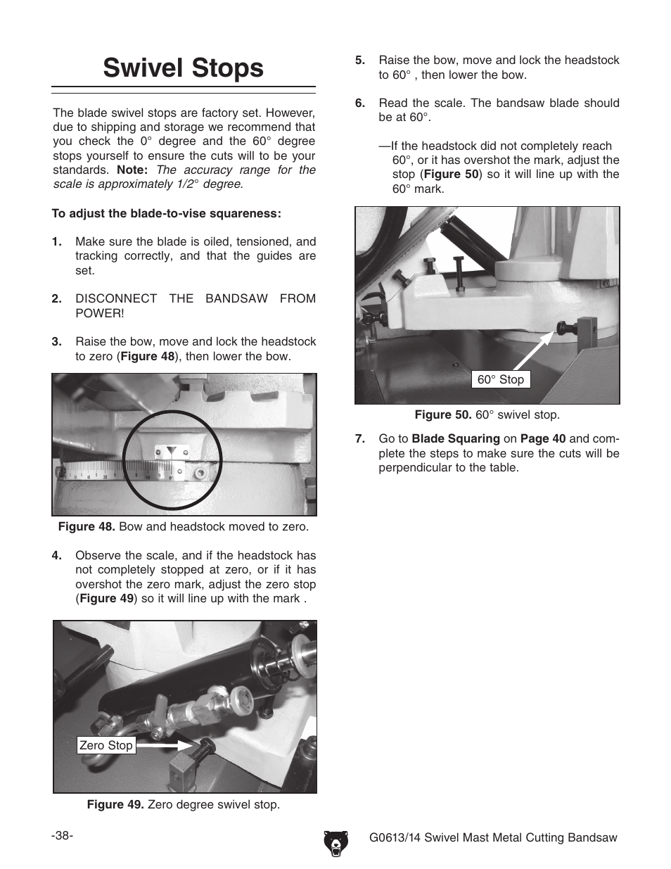 Swivel stops | Grizzly G0614 User Manual | Page 40 / 68