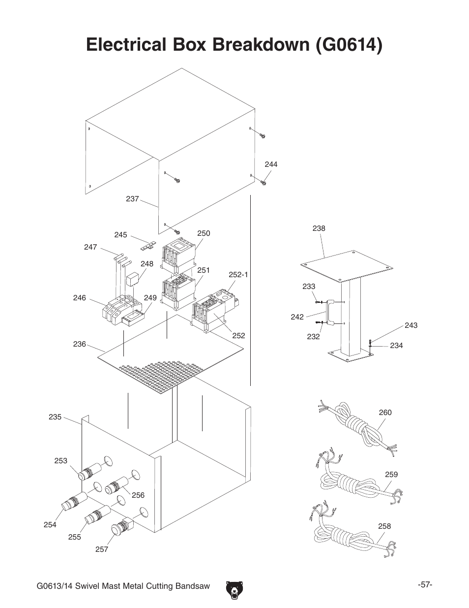 Electrical box breakdown (g0614) | Grizzly G0614 User Manual | Page 59 / 68