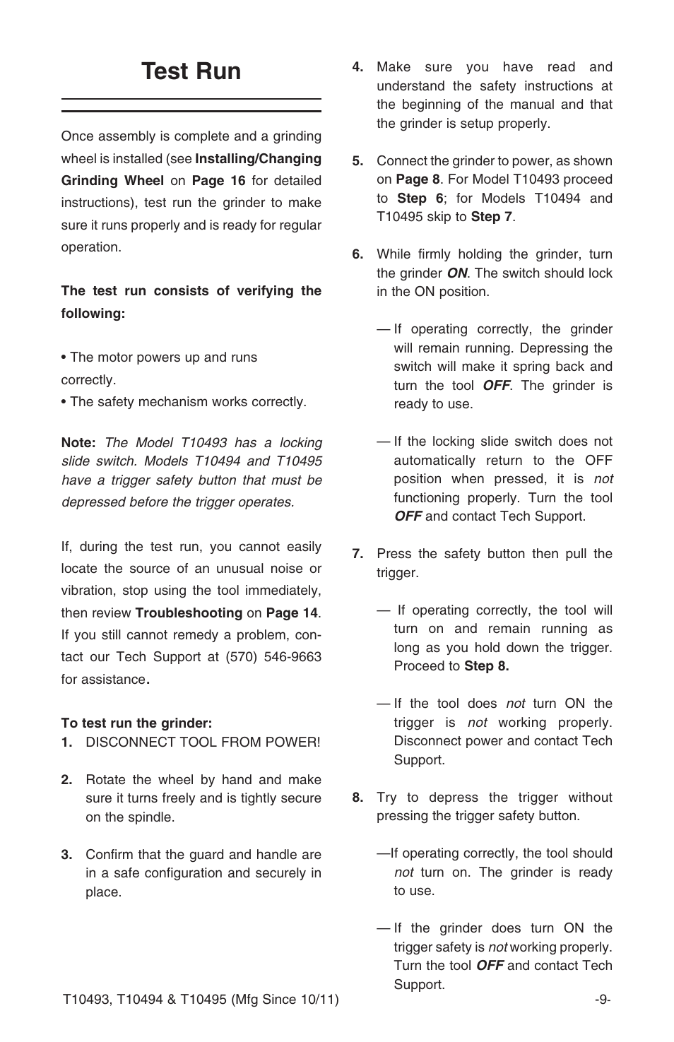 Test run | Grizzly Angle s T10493 User Manual | Page 11 / 24