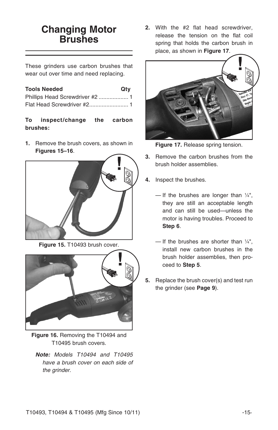Changing motor brushes | Grizzly Angle s T10493 User Manual | Page 17 / 24