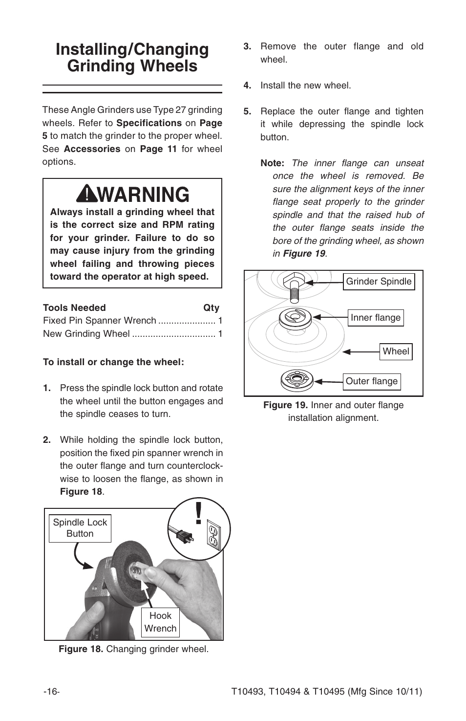 Installing/changing grinding wheels | Grizzly Angle s T10493 User Manual | Page 18 / 24