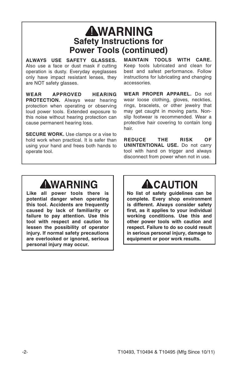 Safety instructions for power tools (continued) | Grizzly Angle s T10493 User Manual | Page 4 / 24