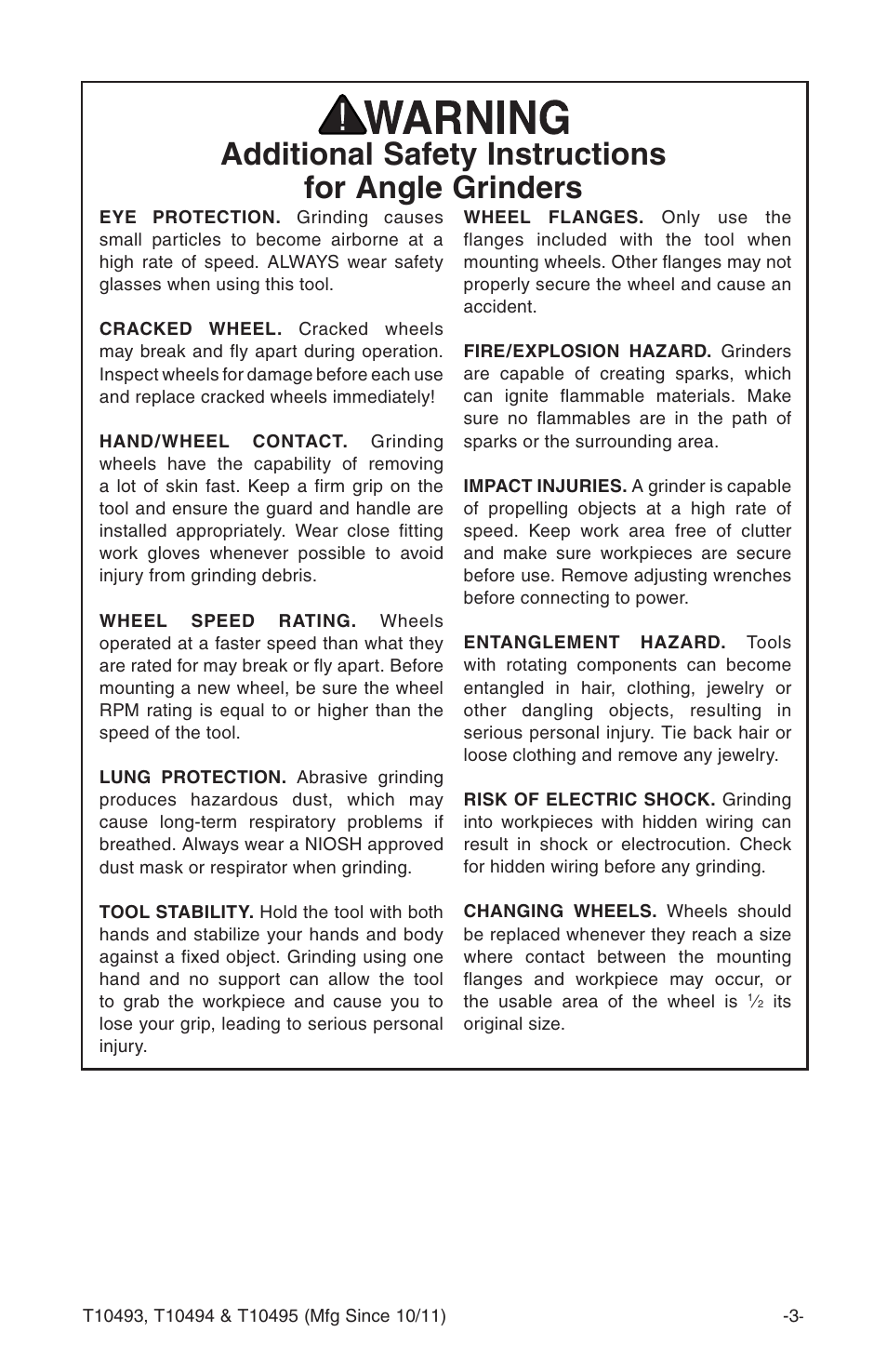Additional safety instructions for angle grinders | Grizzly Angle s T10493 User Manual | Page 5 / 24