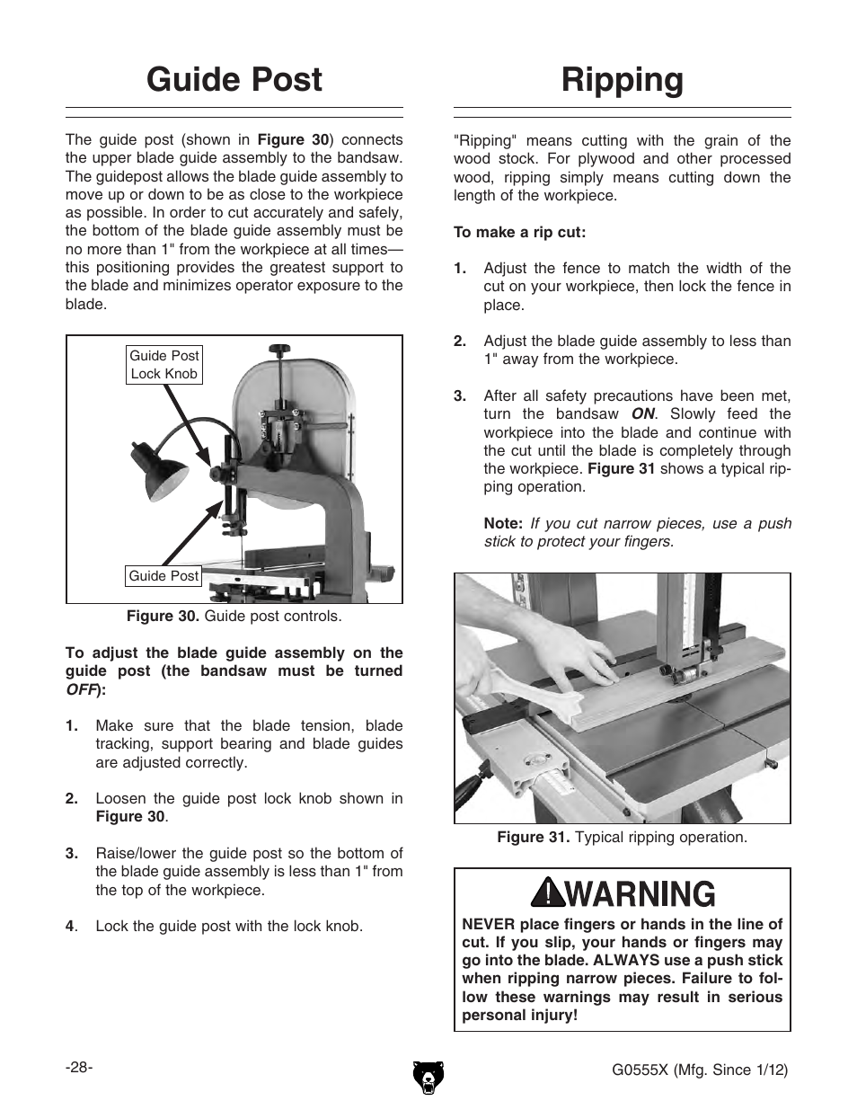 Guide post, Ripping | Grizzly G0555X User Manual | Page 30 / 60