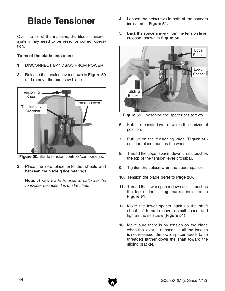 Blade tensioner | Grizzly G0555X User Manual | Page 46 / 60