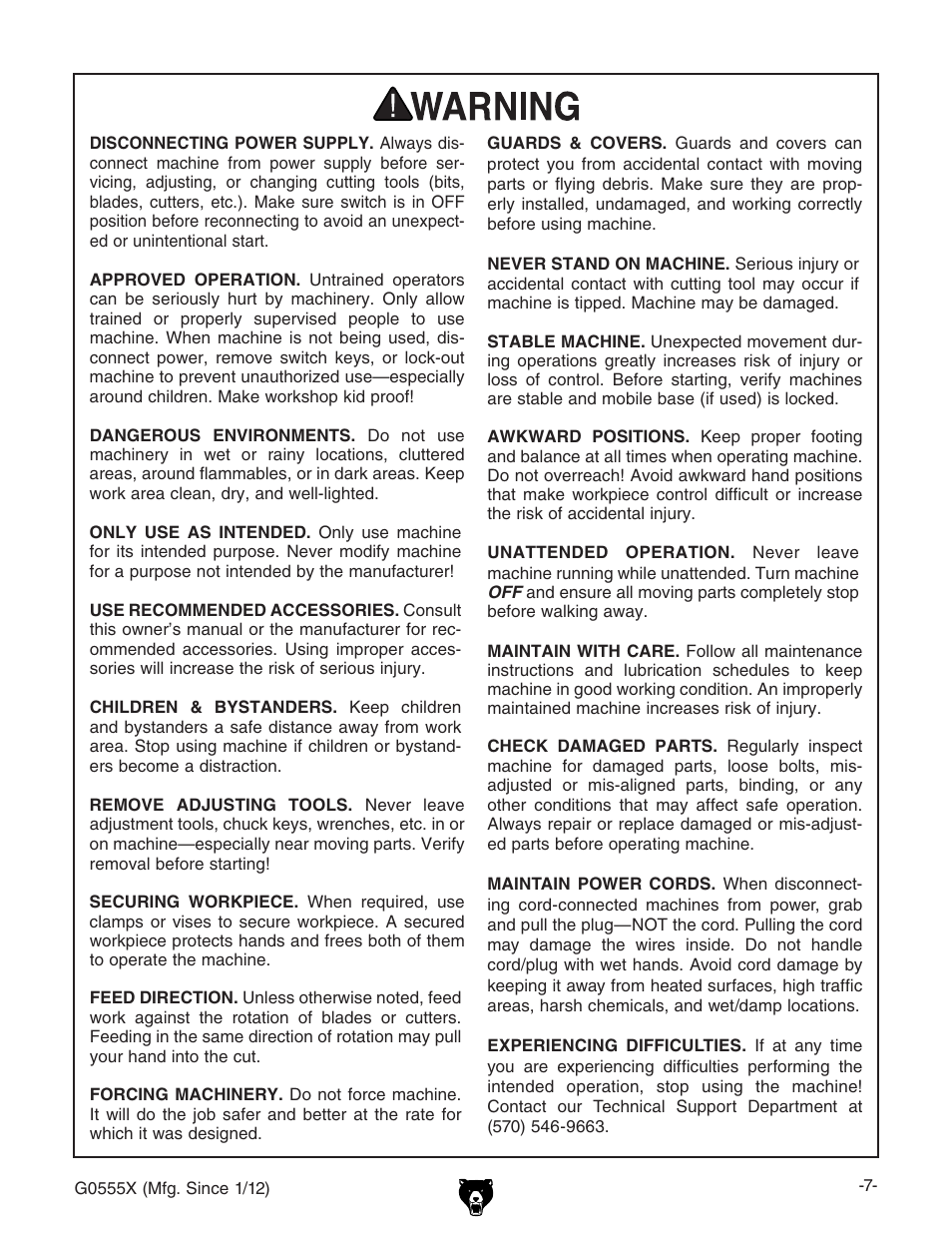 Grizzly G0555X User Manual | Page 9 / 60