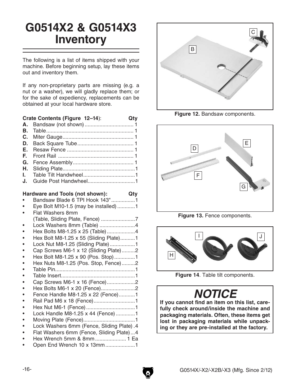 Grizzly G0514X User Manual | Page 18 / 96
