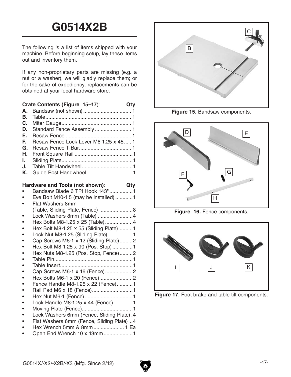 Grizzly G0514X User Manual | Page 19 / 96
