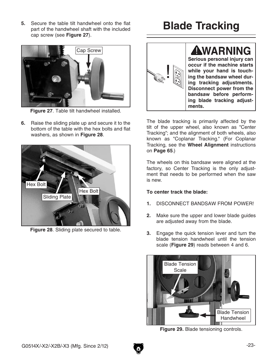 Blade tracking | Grizzly G0514X User Manual | Page 25 / 96