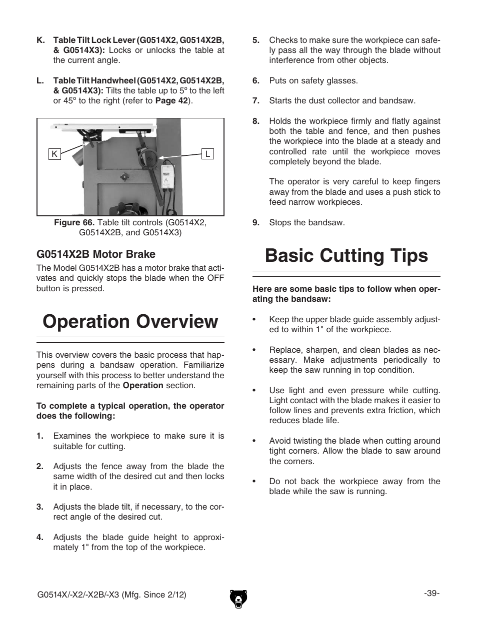Operation overview, Basic cutting tips | Grizzly G0514X User Manual | Page 41 / 96