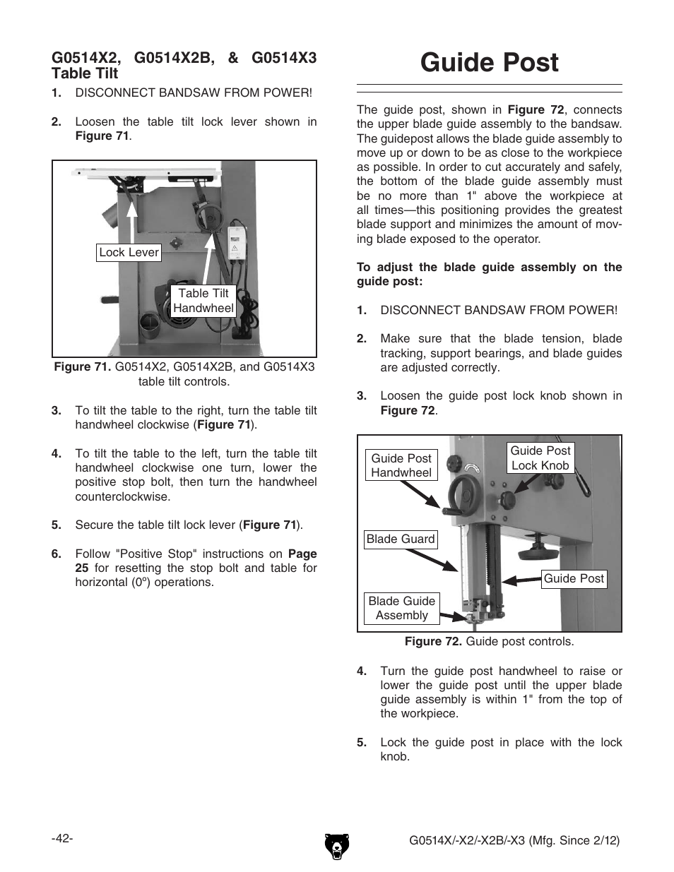 Guide post | Grizzly G0514X User Manual | Page 44 / 96