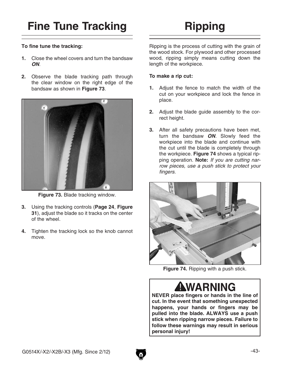 Fine tune tracking, Ripping | Grizzly G0514X User Manual | Page 45 / 96