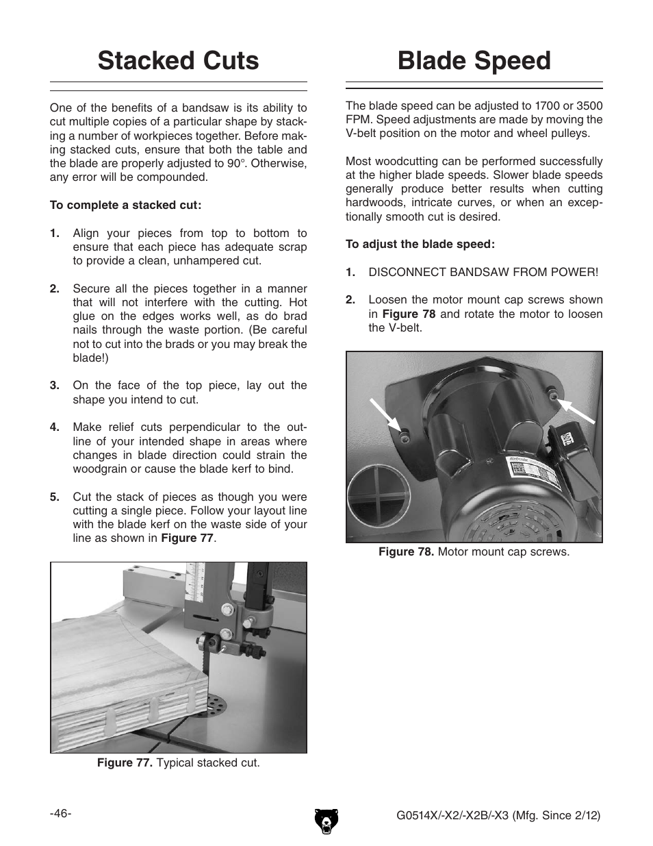 Stacked cuts, Blade speed | Grizzly G0514X User Manual | Page 48 / 96