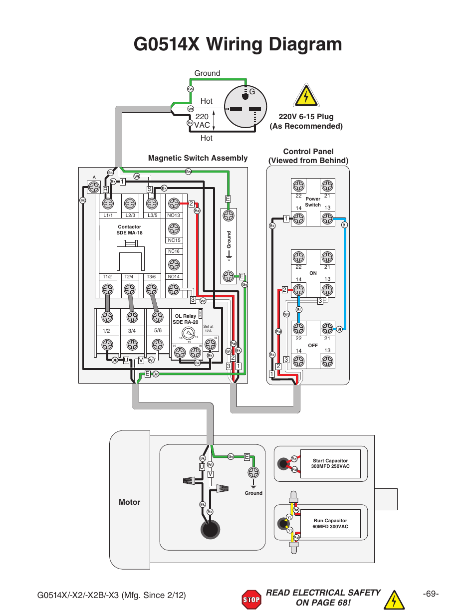 G0514x wiring diagram, Motor | Grizzly G0514X User Manual | Page 71 / 96