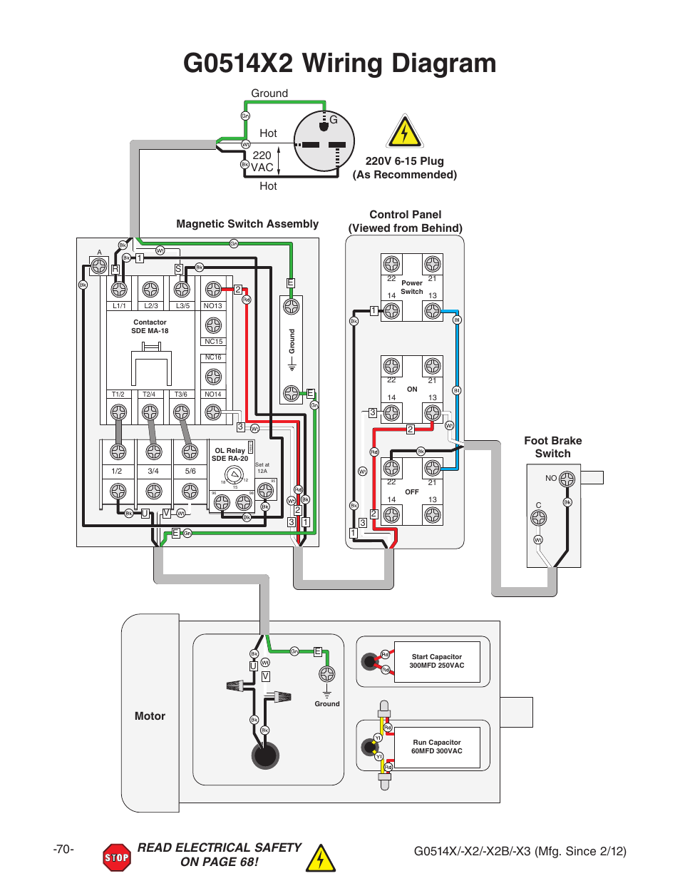 Motor foot brake switch | Grizzly G0514X User Manual | Page 72 / 96