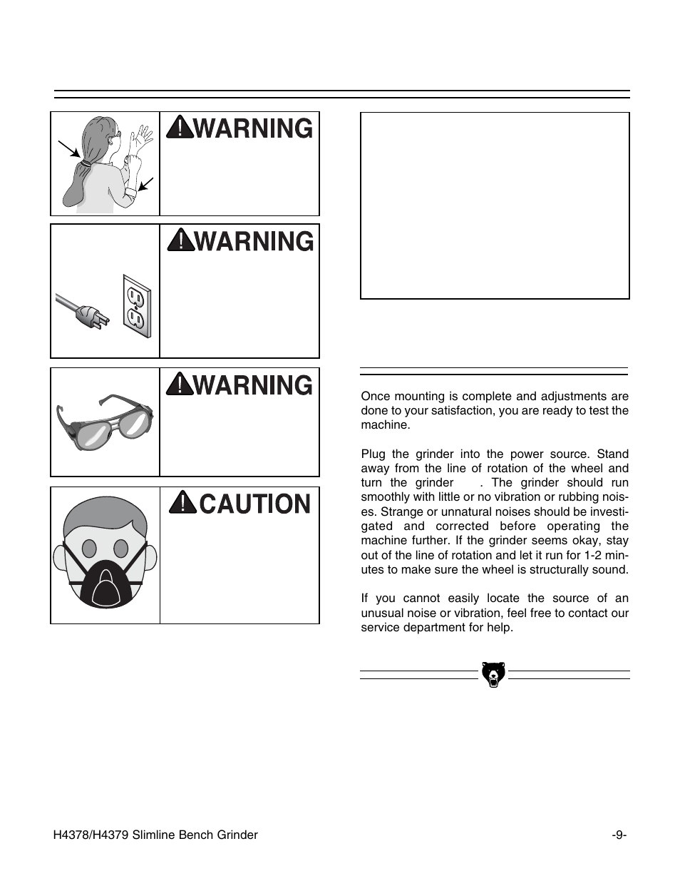 Notice, Test run | Grizzly H437 User Manual | Page 11 / 28